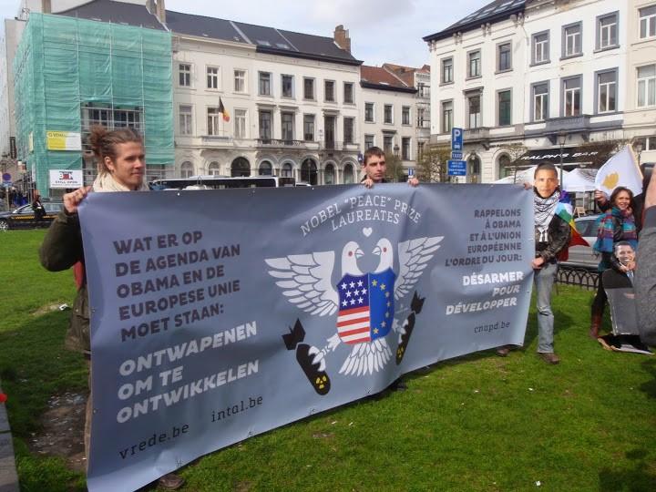 Actie van de vredesbeweging ter gelegenheid van het Obama-bezoek aan Brussel