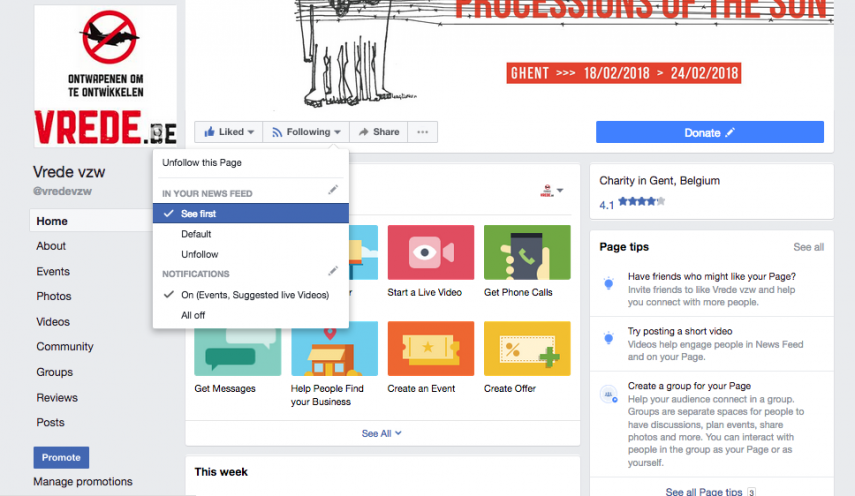 Facebook verandert: zorg dat je op de hoogte blijft van Vrede vzw!