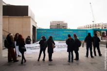 Acties tegen investeringen in kernwapens bij hoofdkantoren KBC, ING, BNP Paribas en Deutsche Bank