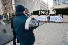 Acties tegen investeringen in kernwapens bij hoofdkantoren KBC, ING, BNP Paribas en Deutsche Bank